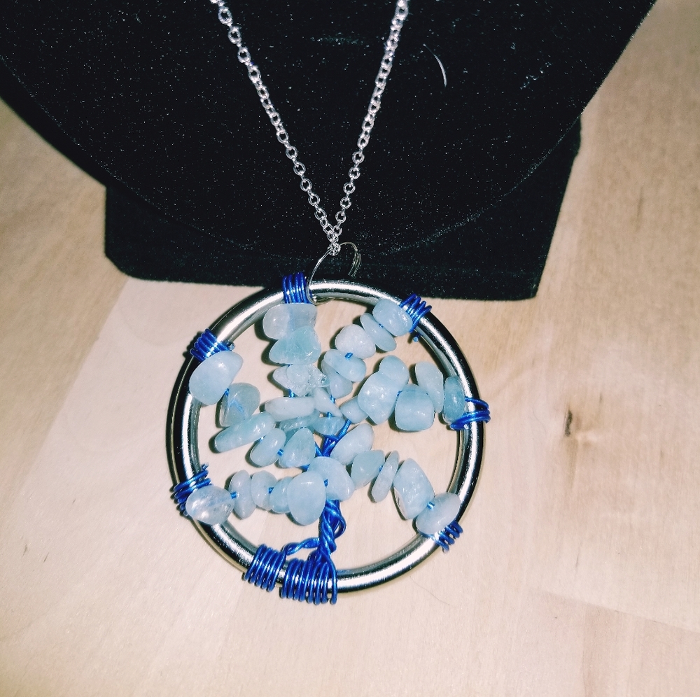 Aquamarine tree of life necklace handmade